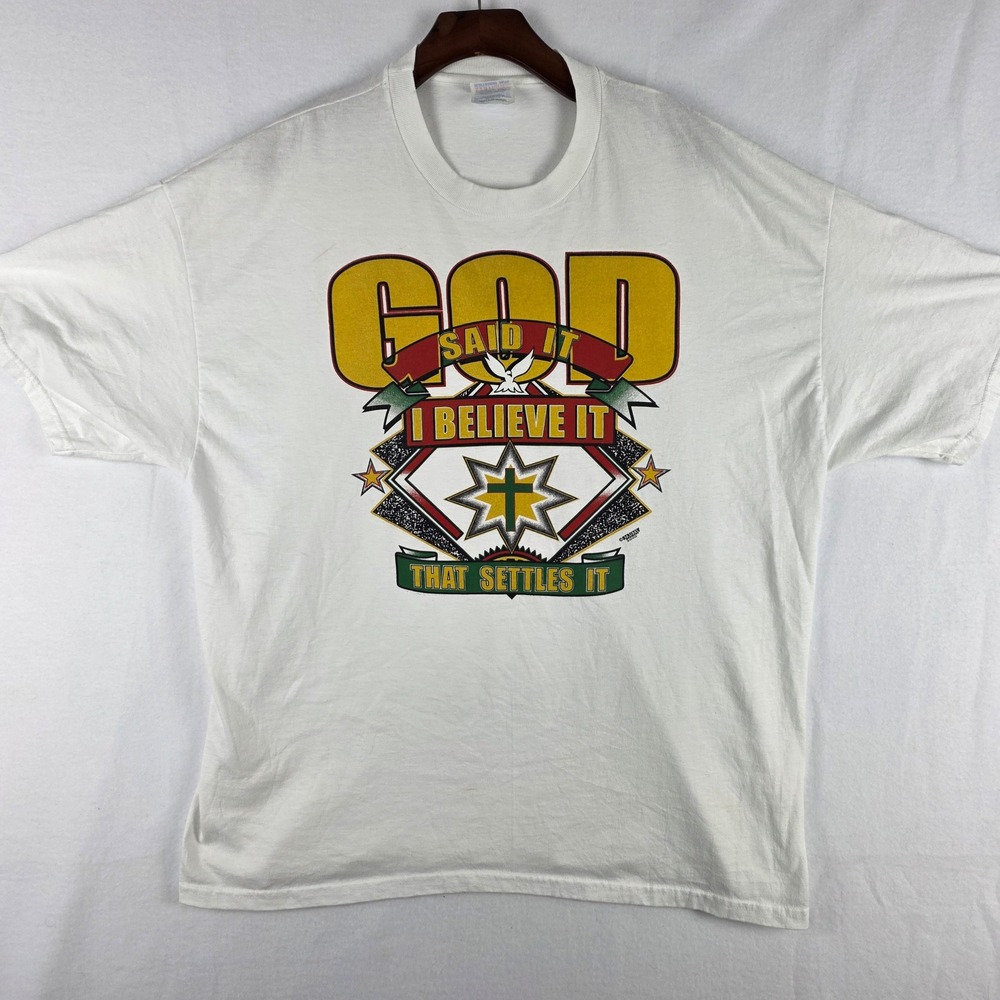 Vintage Men's White God Said It I Believe It Graphic Tee Size XL